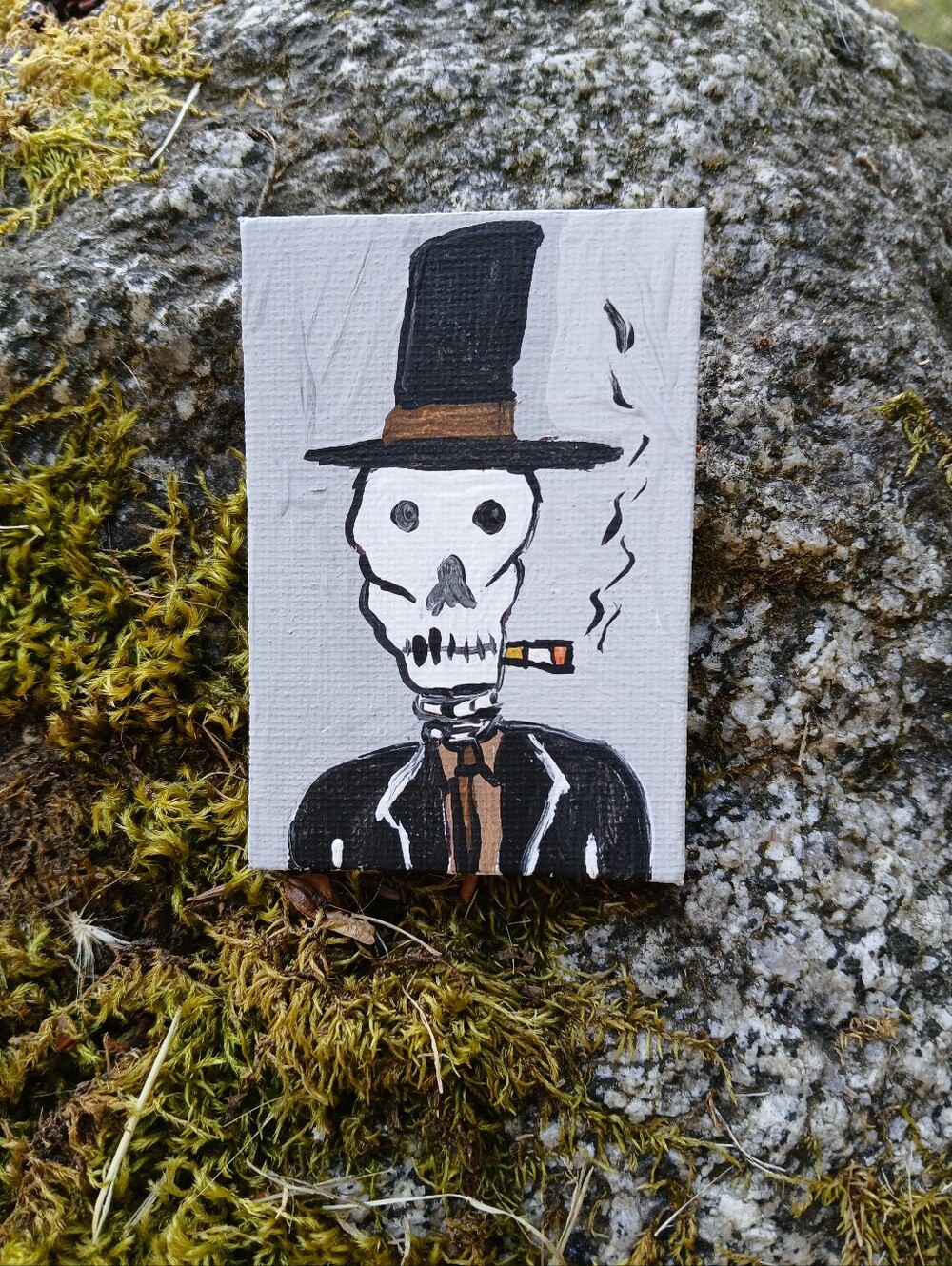 Skeleton In Top Hat Painting Folk Art